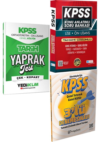 2026 Kpss Ortaöğretim Ön Lisans Tarih Çek Kopart Yaprak Test + Konu Ant. Soru ve 3 Deneme