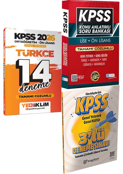 2026 Kpss Ortaöğretim Ön Lisans Genel Yetenek Türkçe Çözümlü 14 Deneme + Konu Ant. Soru ve 3 Deneme