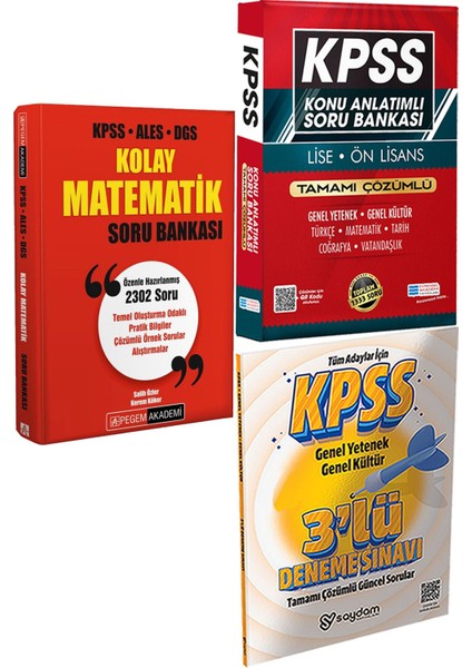 2026 Kpss-Ales-Dgs Kolay Matematik Soru Bankası - Konu Ant. Soru ve 3 Deneme