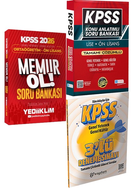 2026 Kpss Genel Yetenek Genel Kültür Ortaöğretim - Ön Lisans Memur Ol Soru + Konu Ant. Soru ve 3 Deneme