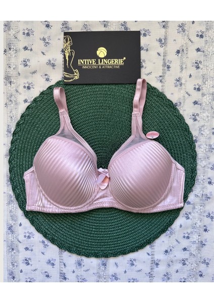 Evelyn Parlak Saten Çizgi Detaylı C Cup Balenli Desteksiz Önü Tül Detaylı Şık Sütyen