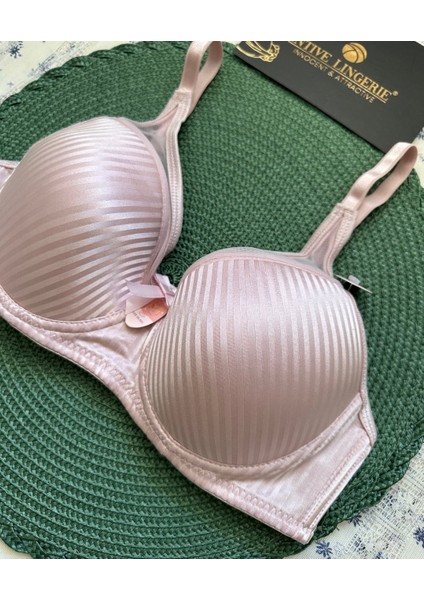 Evelyn Parlak Saten Çizgi Detaylı C Cup Balenli Desteksiz Önü Tül Detaylı Şık Sütyen modelleri