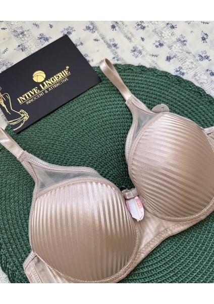 Evelyn Parlak Saten Çizgi Detaylı C Cup Balenli Desteksiz Önü Tül Detaylı Şık Sütyen modelleri