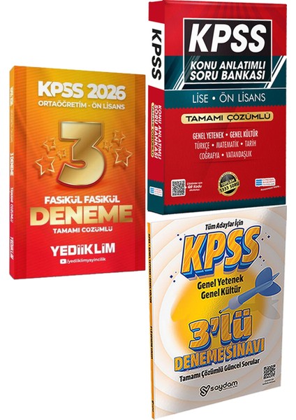 2026 Kpss Ortaöğretim-Önlisans Tamamı Çözümlü 3 Yıldız Fasikül Deneme + Konu Ant. Soru ve 3 Deneme