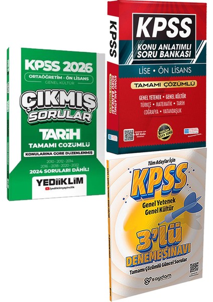Kpss 2026 Ortaöğretim-Önlisans Tarih Konularına Göre Çıkmış Sorular + Konu Ant. Soru ve 3 Deneme