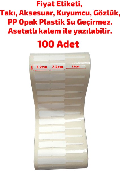 Fiyatlama Etiketi Takı Etiketi Aksesuar Kuyumcu Etiketi Gözlük Plastik Su Geçirmez 100 Adet