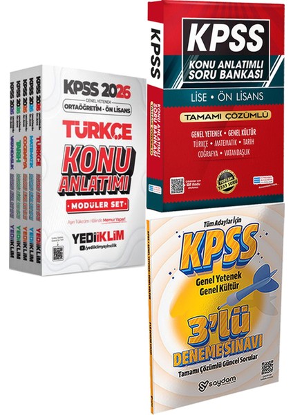 2026 Kpss Ortaöğretim Ön Lisans Genel Yetenek Genel Kültür Konu Modüler Set + Konu Ant. Soru ve 3 Deneme