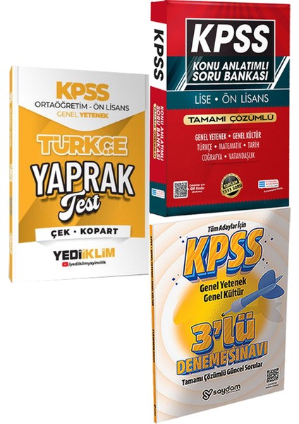 2026 Kpss Ortaöğretim Ön Lisans Türkçe Çek Kopart Yaprak Test + Konu Ant. Soru ve 3 Deneme