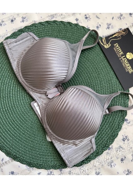 Evelyn Parlak Saten Çizgi Detaylı C Cup Balenli Desteksiz Önü Tül Detaylı Şık Sütyen fiyatları