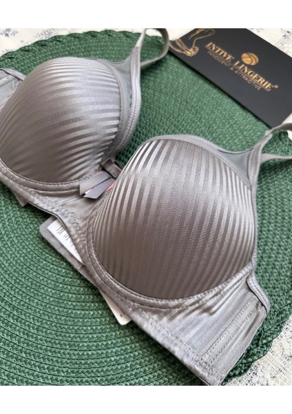 Evelyn Parlak Saten Çizgi Detaylı C Cup Balenli Desteksiz Önü Tül Detaylı Şık Sütyen fırsatları