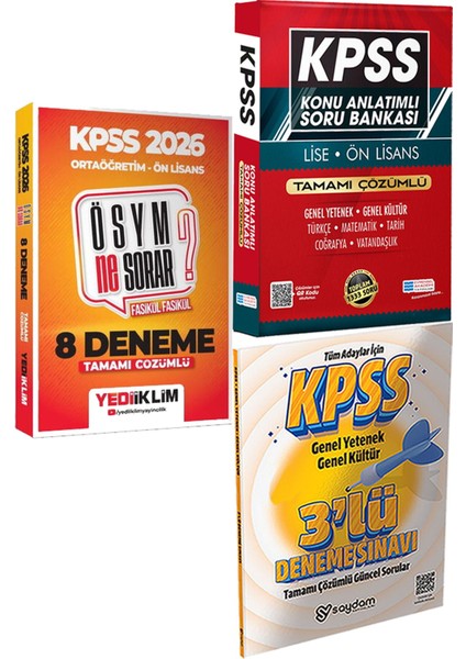 2026 Kpss Ösym Ne Sorar Ortaöğretim Ön Lisans Çözümlü Fasikül 8 Deneme + Konu Ant. Soru ve 3 Deneme