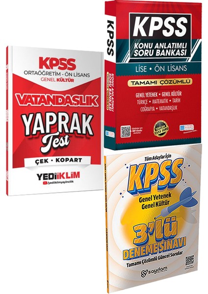 2026 Kpss Ortaöğretim Ön Lisans Vatandaşlık Çek Kopart Yaprak Test + Konu Ant. Soru ve 3 Deneme