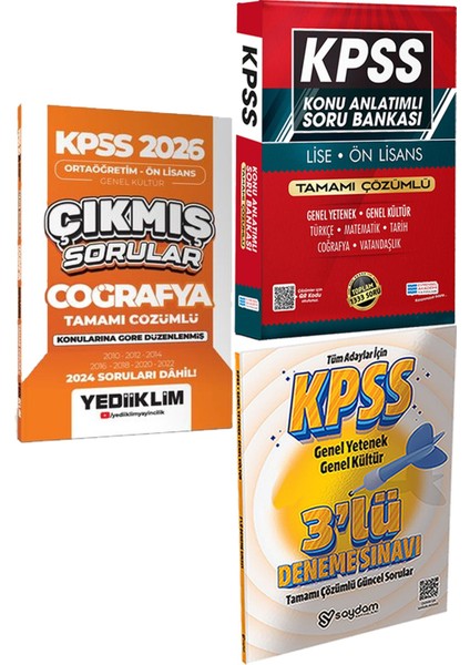 Kpss 2026 Ortaöğretim-Önlisans Coğrafya Konularına Göre Çıkmış Sorular + Konu Ant. Soru ve 3 Deneme