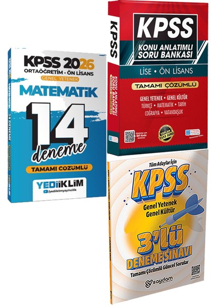 2026 Kpss Ortaöğretim Ön Lisans Genel Yetenek Matematik Çözümlü 14 Deneme + Konu Ant. Soru ve 3 Deneme