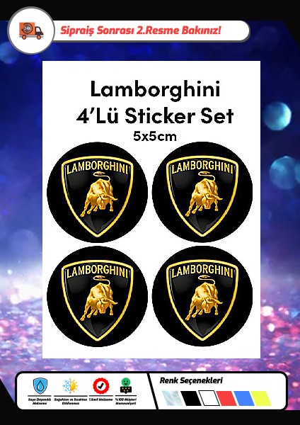 Lamborghini (5x5 Cm) Dörtlü Sticker Seti