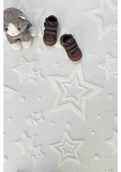 Stary Iskandinav Dokuma Bukleli Premium Beyaz Puffy Peluş Çocuk Halısı