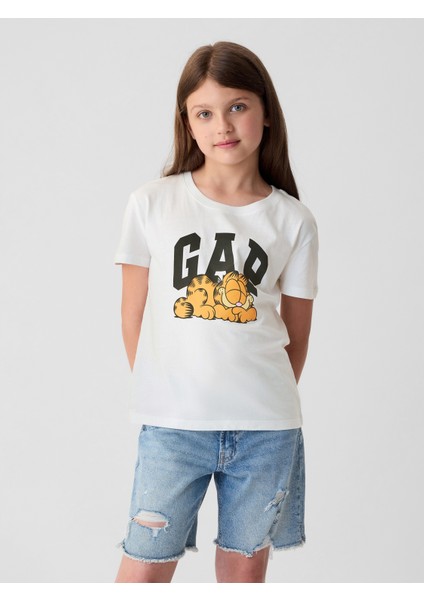 Kız Çocuk Kırık Beyaz Gap Logo Garfield Grafikli T-Shirt