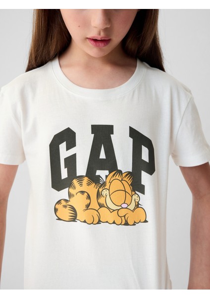 Kız Çocuk Kırık Beyaz Gap Logo Garfield Grafikli T-Shirt modelleri