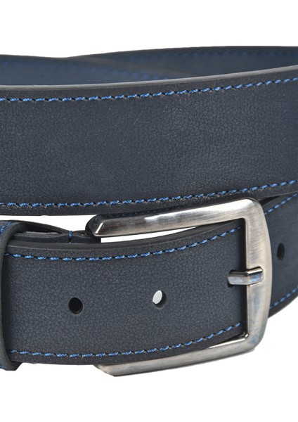 Lacivert 4 cm Eninde Suni Deri Kemer Yanları Dikişli Spor Kemer 2502652