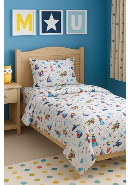 Tek Kişilik Çocuk ve Genç Nevresim Takımı Helikopter Desen