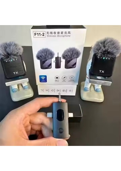 F11-2(ADET) Kablosuz Profesyonel Yaka Mini Mic Tak ve Çalıştır Canlı Yayın Vlog Kablosuz Çift Verici Mikrofon fırsatları