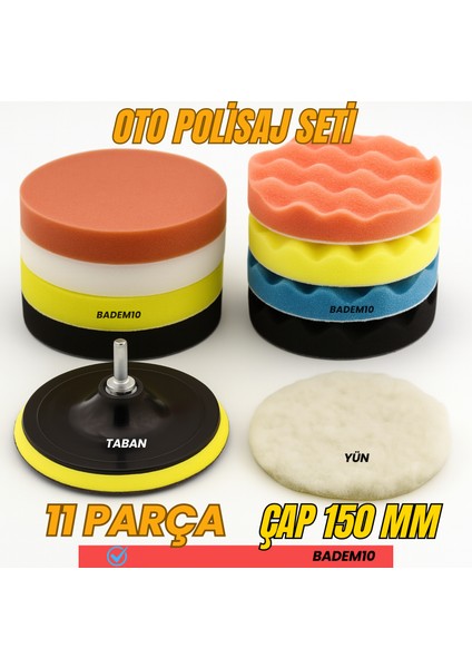 Pasta Cila Polisaj Süngeri Seti Büyük Boy 11 Parça 150MM Matkap Uyumlu Oto Seramik Wax Parlatma Pedi
