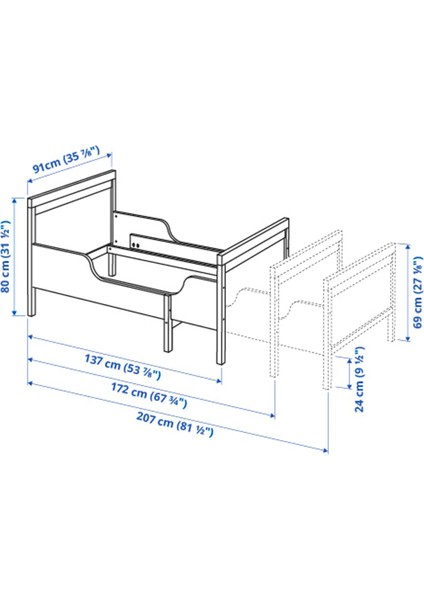 Sundvık Luröy Çocuk Karyolası 80 x 200 cm Gri Uzayabilen Masif Çam Ayarlanabilir fiyatları
