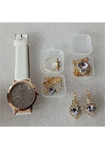 ( 6 x Parça ) Tıme Crystal Saat + Kalp Kupe +Kolye + Bileklik + Yüzük Takı Seti Kristal fiyatları