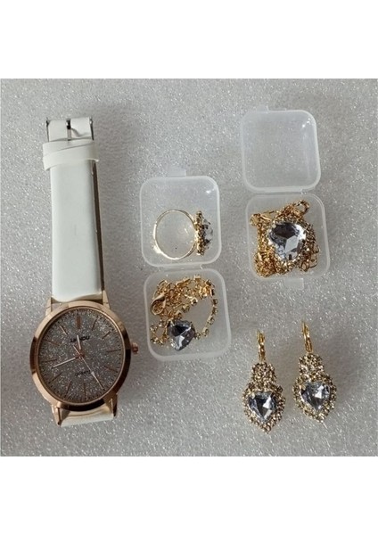 ( 6 x Parça ) Tıme Crystal Saat + Kalp Kupe +Kolye + Bileklik + Yüzük Takı Seti Kristal fırsatları