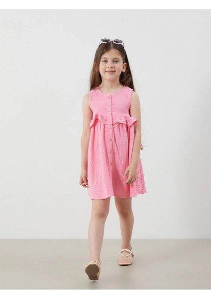 Lcw Kids Pembe Önden Düğmeli Müslin Kız Çocuk Elbise