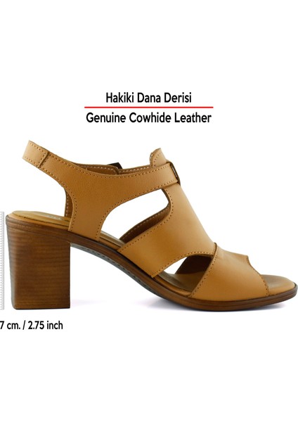 Svajone Taba Hakiki Dana Derisi Kesik Detaylı Tokalı Kalın Topuklu Rahat Günlük Sandalet fiyatları