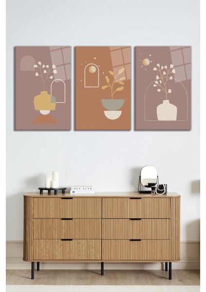 Minimalist Bohem Illüstrasyonu 3 Parça Set Cam Tablo, Ev ve Ofis Duvar Dekoru, Lüks Hediyelik fiyatları