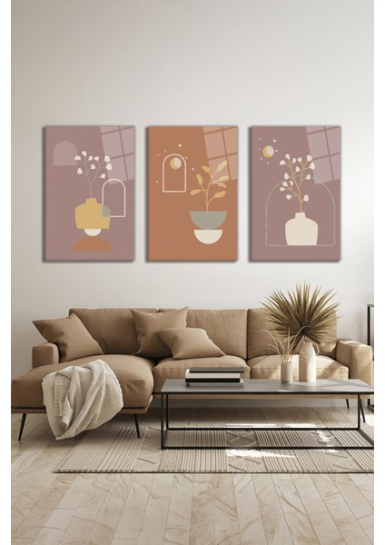 Minimalist Bohem Illüstrasyonu 3 Parça Set Cam Tablo, Ev ve Ofis Duvar Dekoru, Lüks Hediyelik modelleri