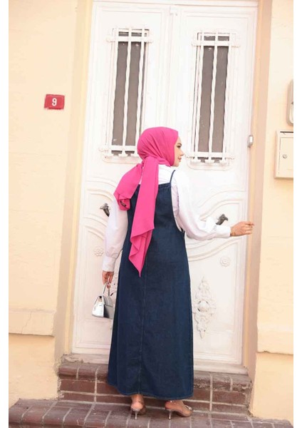 Lacivert Tesettür Kot Salopet Elbise 19014L modelleri