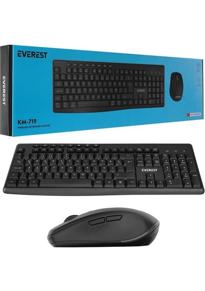 Everest KM-719 Siyah 2in1 Kablosuz Q Multimedia Klavye + Mouse Set fırsatları