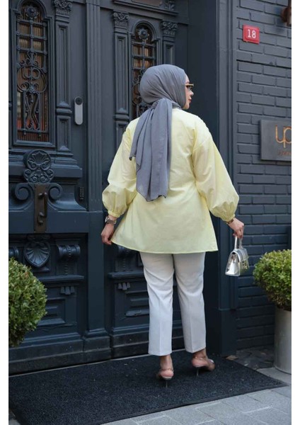 Büzgü Detaylı Sarı Tesettür Tunik 101042SR fiyatları