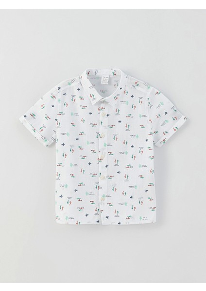 Lcw Baby Beyaz Kısa Kollu Desenli Erkek Bebek Gömlek