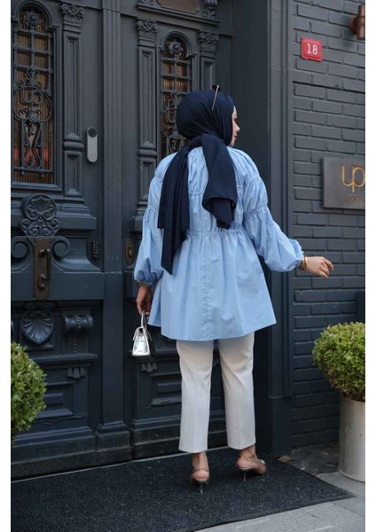 Büzgü Detaylı Bebek Mavisi Tesettür Tunik 101033BM fiyatları