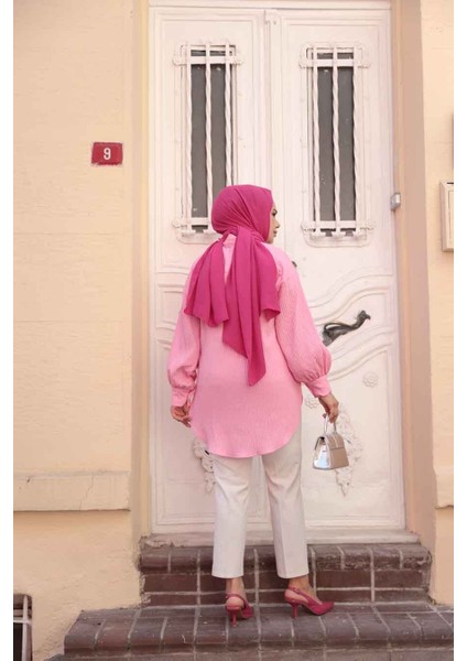 Çizgili Pembe Tesettür Tunik 101024P modelleri