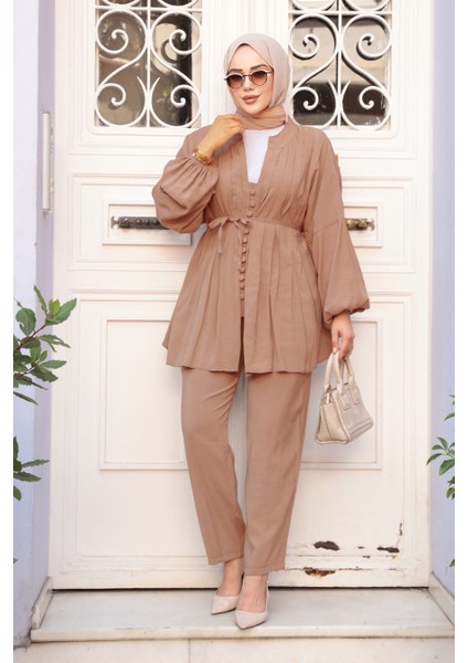 Pile Detaylı Camel Tesettür Ikili Takım 19031C