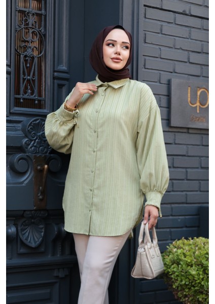 Çizgili Çağla Yeşili Tesettür Tunik 101016CY fiyatları
