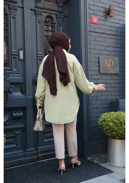 Çizgili Çağla Yeşili Tesettür Tunik 101016CY modelleri