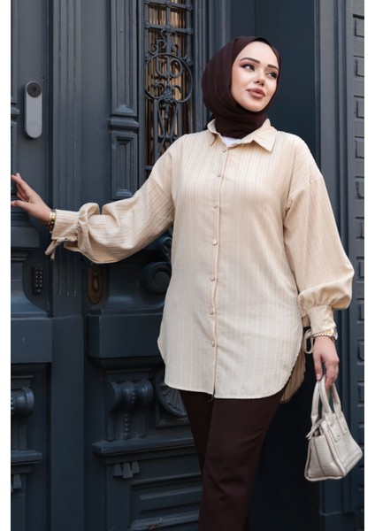 Çizgili Bisküvi Tesettür Tunik 101016BS