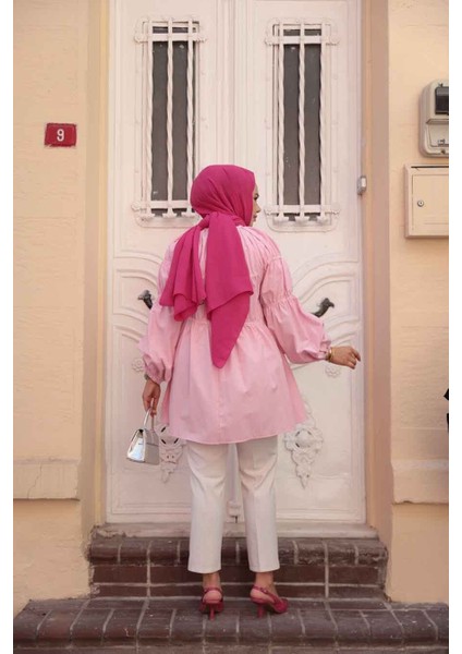 Büzgü Detaylı Pembe Tesettür Tunik 101033P fiyatları