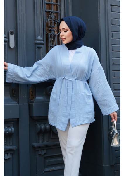 Bebek Mavisi Tesettür Kimono 19032BM