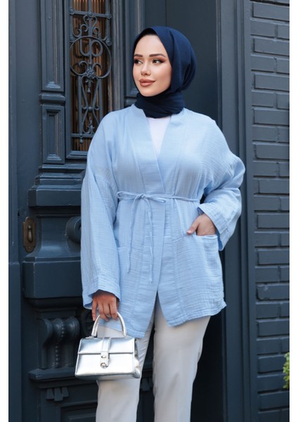 Bebek Mavisi Tesettür Kimono 19032BM fiyatları