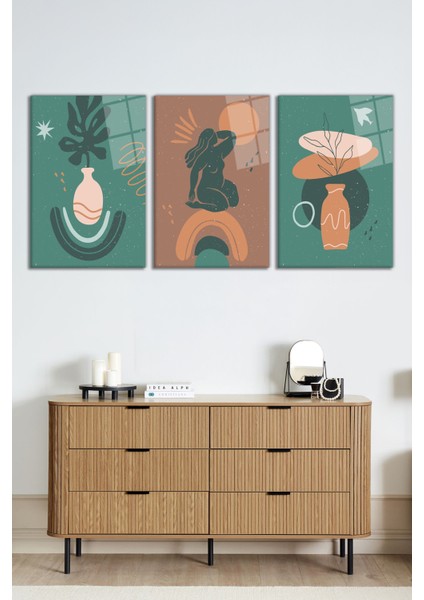 Minimal Modern Illüstrasyon 3 Parça Set Cam Tablo, Ev ve Ofis Duvar Dekoru, Lüks Hediyelik fiyatları