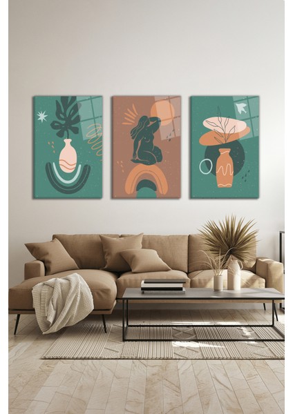 Minimal Modern Illüstrasyon 3 Parça Set Cam Tablo, Ev ve Ofis Duvar Dekoru, Lüks Hediyelik modelleri