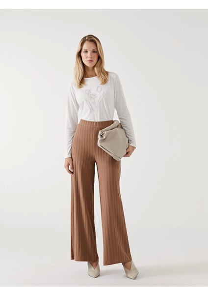 Lcw Eco Kahverengi Beli Lastikli Geniş Paça Kadın Pantolon