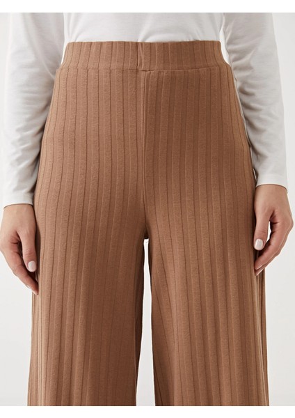 Lcw Eco Kahverengi Beli Lastikli Geniş Paça Kadın Pantolon modelleri